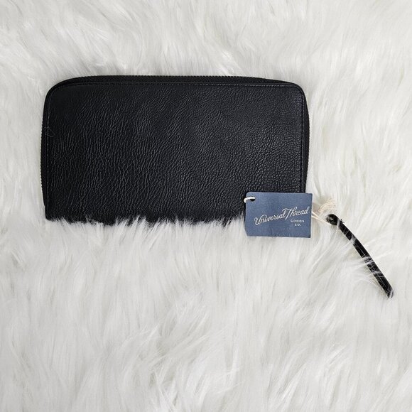 Universal Thread Vegan Pebble Leather New Zip Around Large Black Wallet - Picture 1 of 5